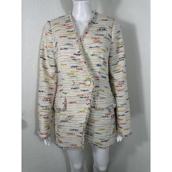Pearl By Lela Rose Jackets & Blazers - New Pearl By Lela Rose Sz 8 Tweed Blazer Jacket Fringe Trim Chic Preppy Classic